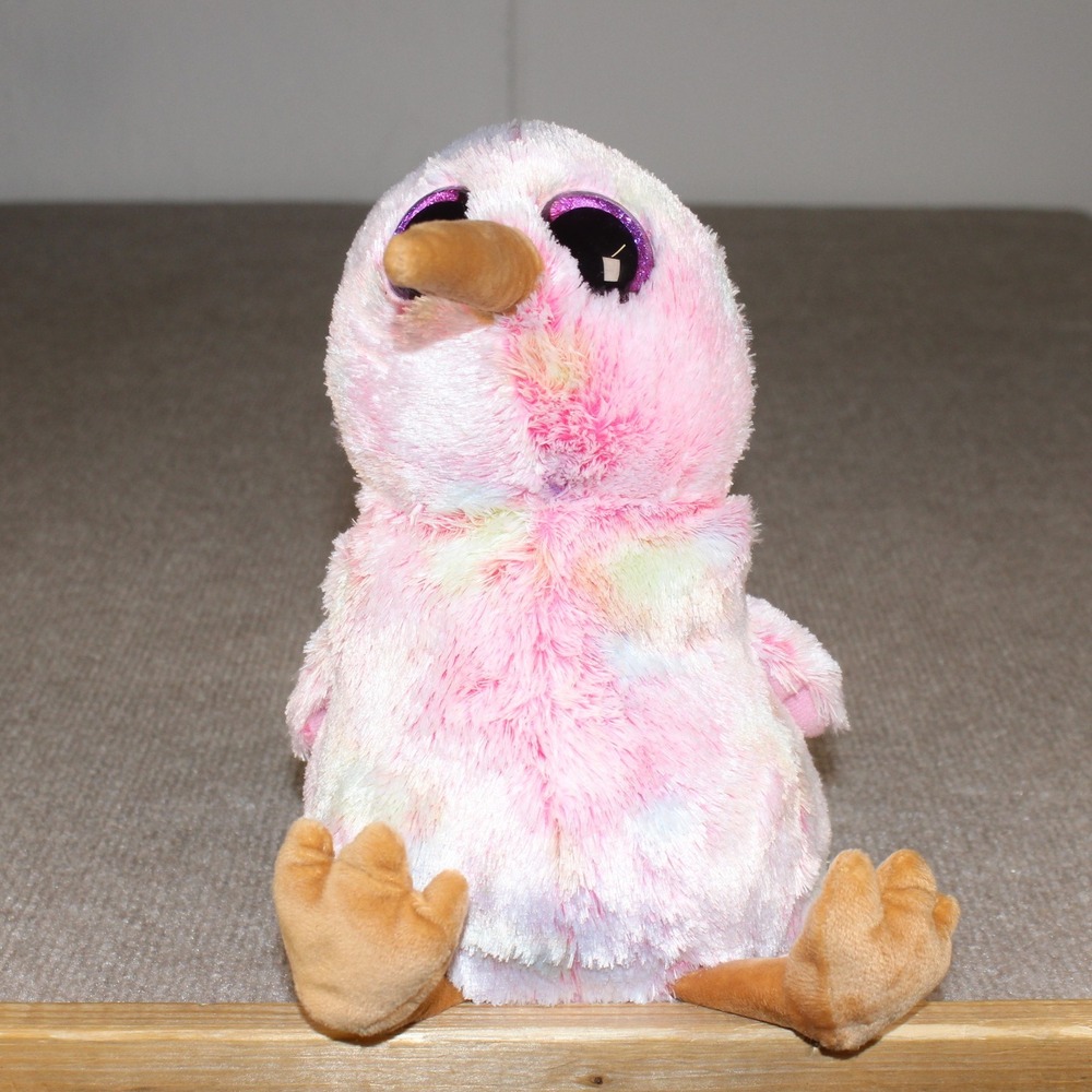 Ty Beanie Boos Kiwi the Bird Pastel Pink Tie Dye Plush Glitter Eyes 6 inch